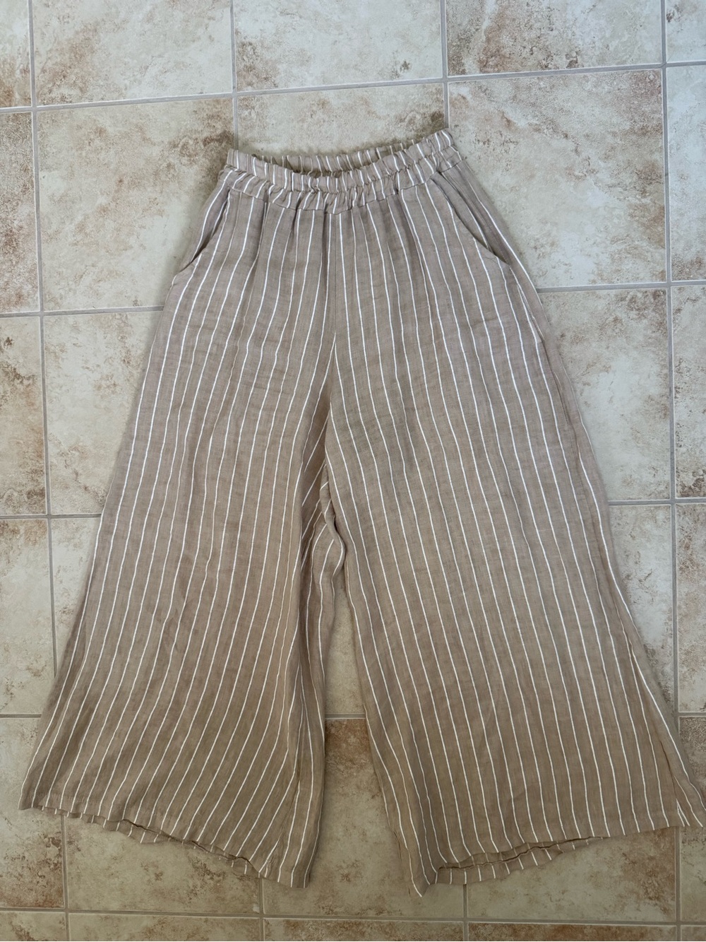 Giusy Made in Italy 100% Linen Striped Wide Leg Pants M